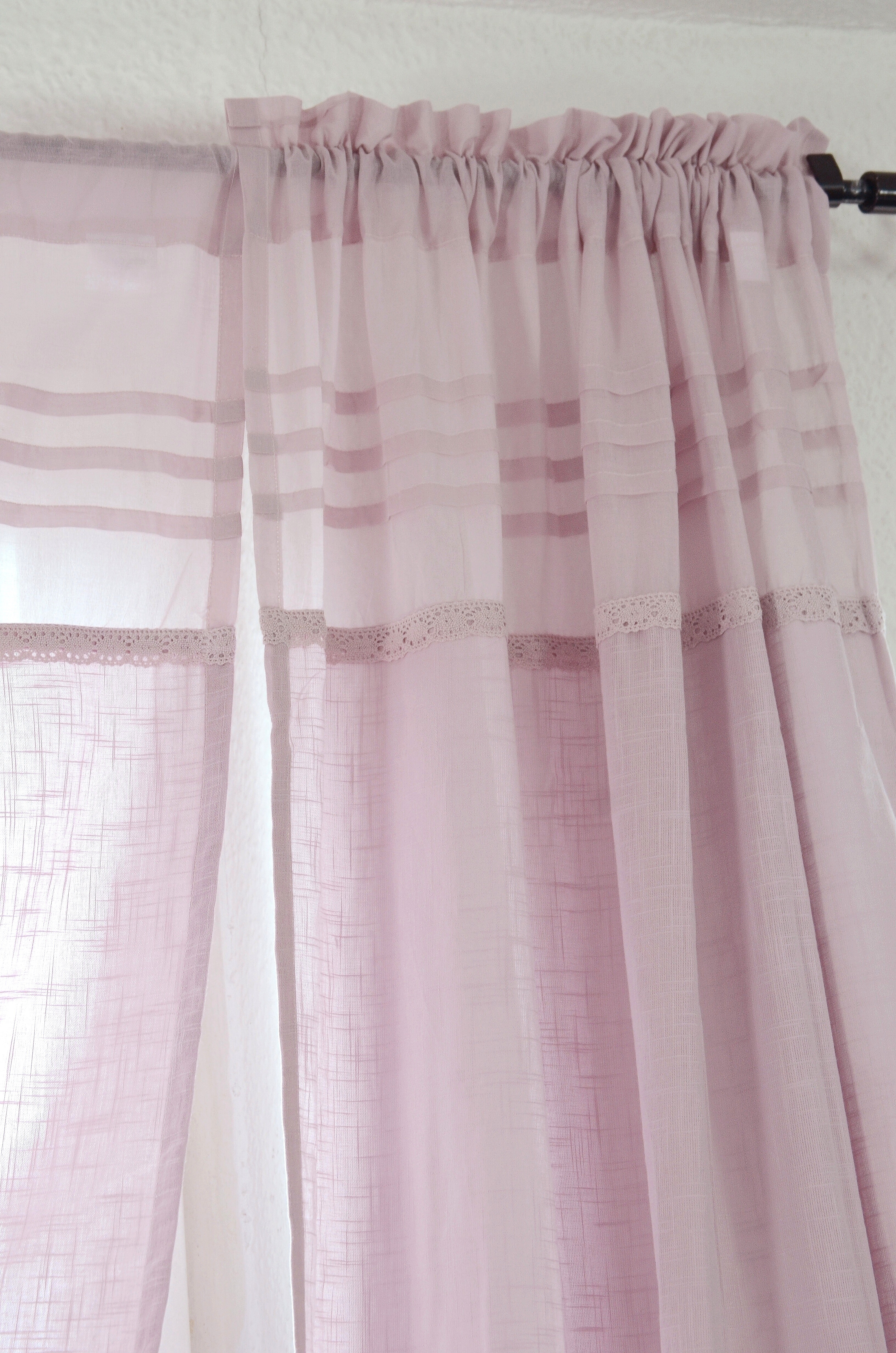 Gardine Deko Vorhang Set 90x240 Cm 2 Stück Rosa Shabby